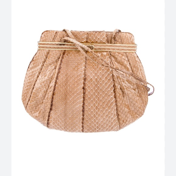 🌺Super Rare Vintage 1970's/1980’s Judith Leiber Tan Snakeskin Shoulder Bag EUC - Picture 1 of 11